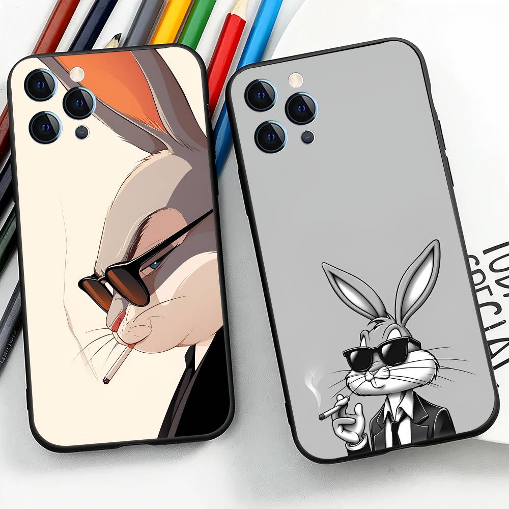 Animal Bunny For IPhone 17 Air 16 15 14 13 12 11 Pro Black Soft Cover Phone Case