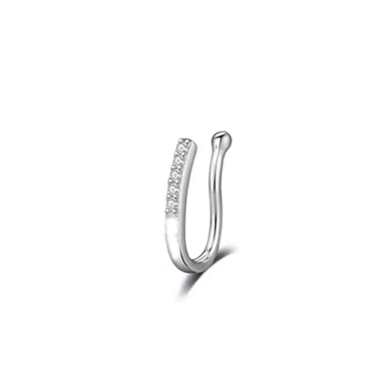Piercing de Nariz em Zircônia em Forma de Arco Europeu e Americano: Joia para Piercing Corporal de Cobre sem Furo, Cravejada com Diamantes.