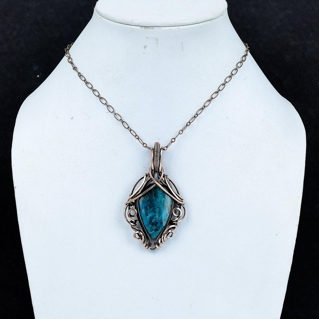 Neon Apatite Pendant, 999 Copper Wire Wrapped Pendant, Handmade Gemstone Pendant Jewelry, Gifts For Wife Brand New Pendant