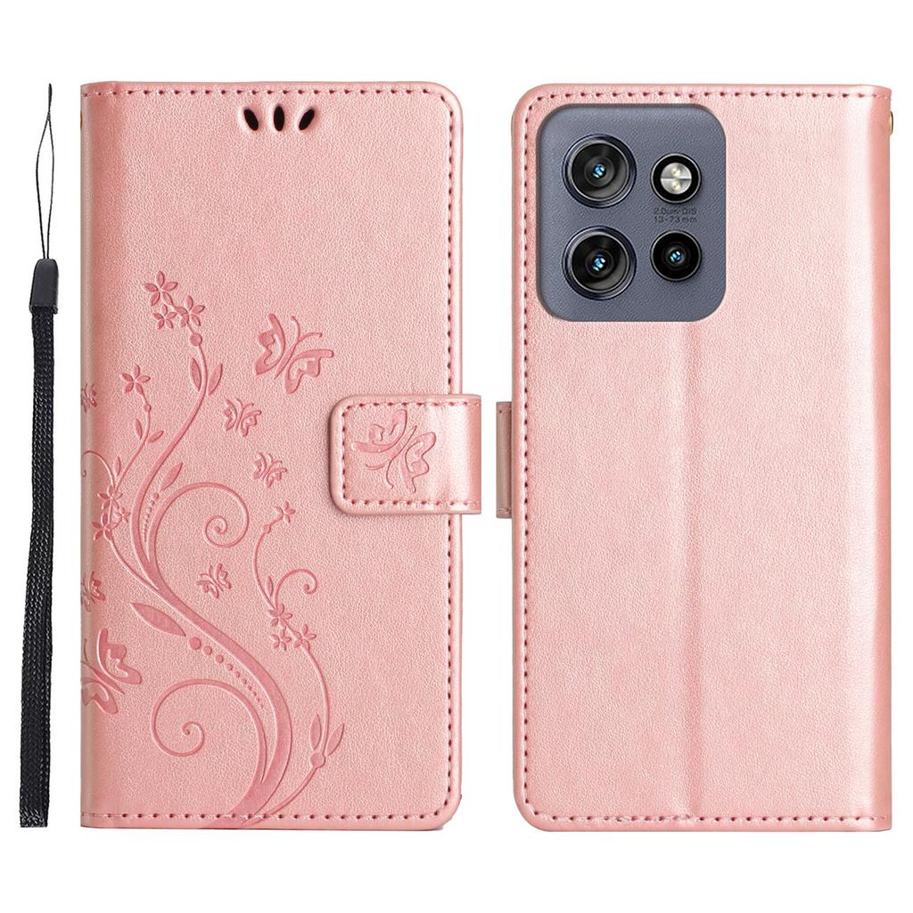For Motorola Edge 60 Neo 5G/50 Neo 5G Leather Wallet Case Butterfly Flower Imprinted Phone Cover with Strap