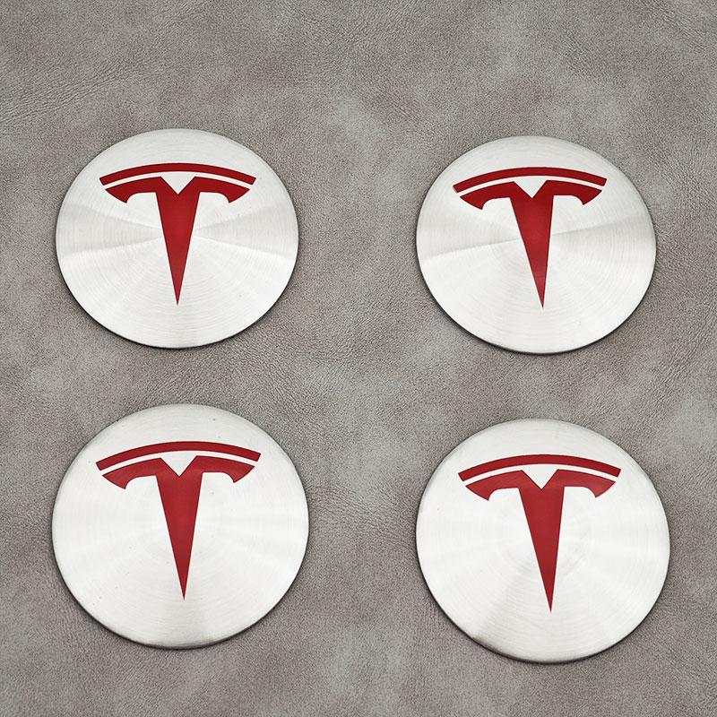 ANC1 4Pcs/set 56mm Silver Red Tesla Cap Hub Center Cap Sticker Logo for Tesla Model 3 Y S X Personalized Car Sticker Car Accessories