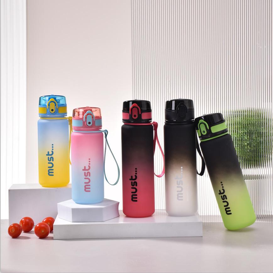 Water bottle Macaron gradual change plastic water cup men and women high value sports kettle PC bounce matte cup