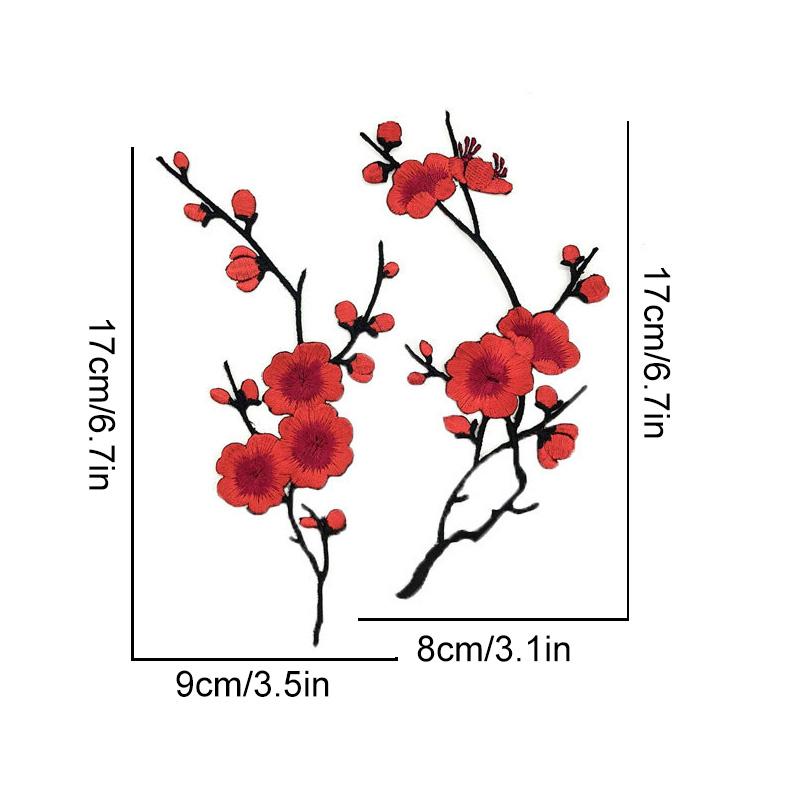 2Pcs Applique Patch DIY Plum Flower 17*8CM Iron Patches Clothing Embroidery For Dress Embroidered Appliques