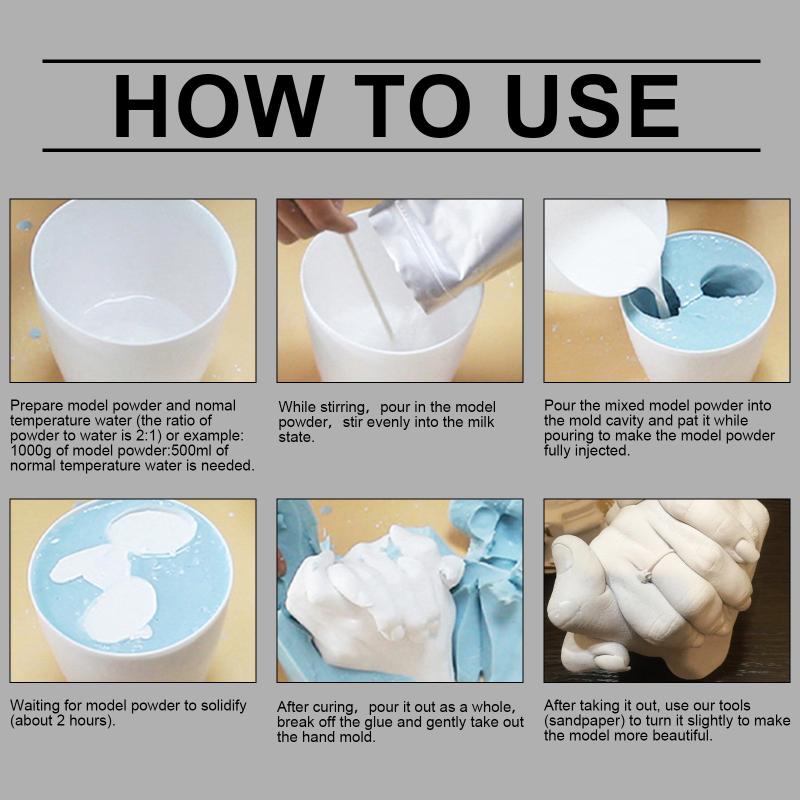 1 Set DIY Gipsstatue Handhaltende Skulptur-Bausätze Baby Kinder Handabdruck Andenken Hände Gieß-Set Alginat-Formpulver