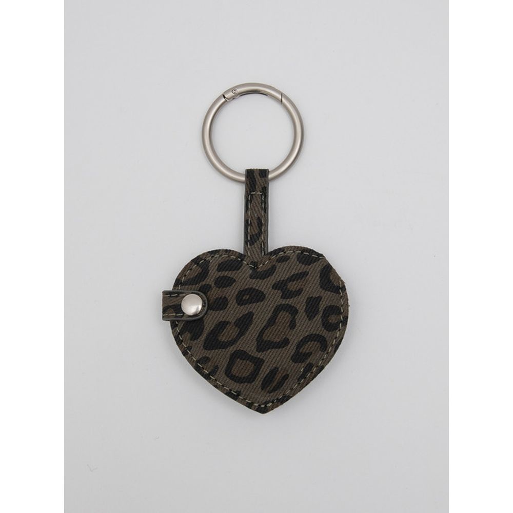ROLAROLA HEART Stud MIRROR LEOPARD KEYRING CHARCOAL