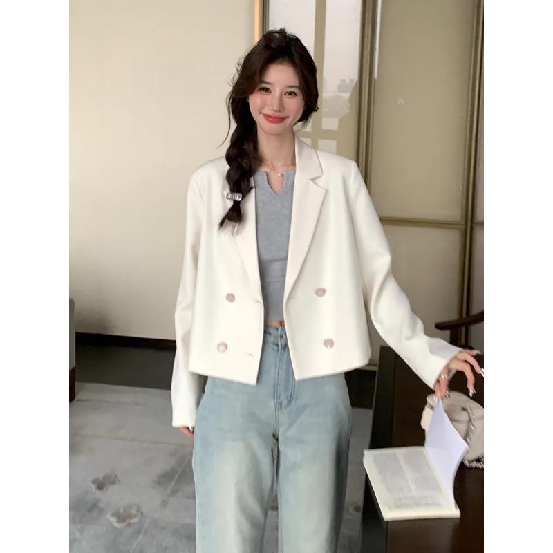 

Casual White Small Suit Jacket for Women Spring and Autumn New Short Thin Suit Commuting All-match Jacket S білий