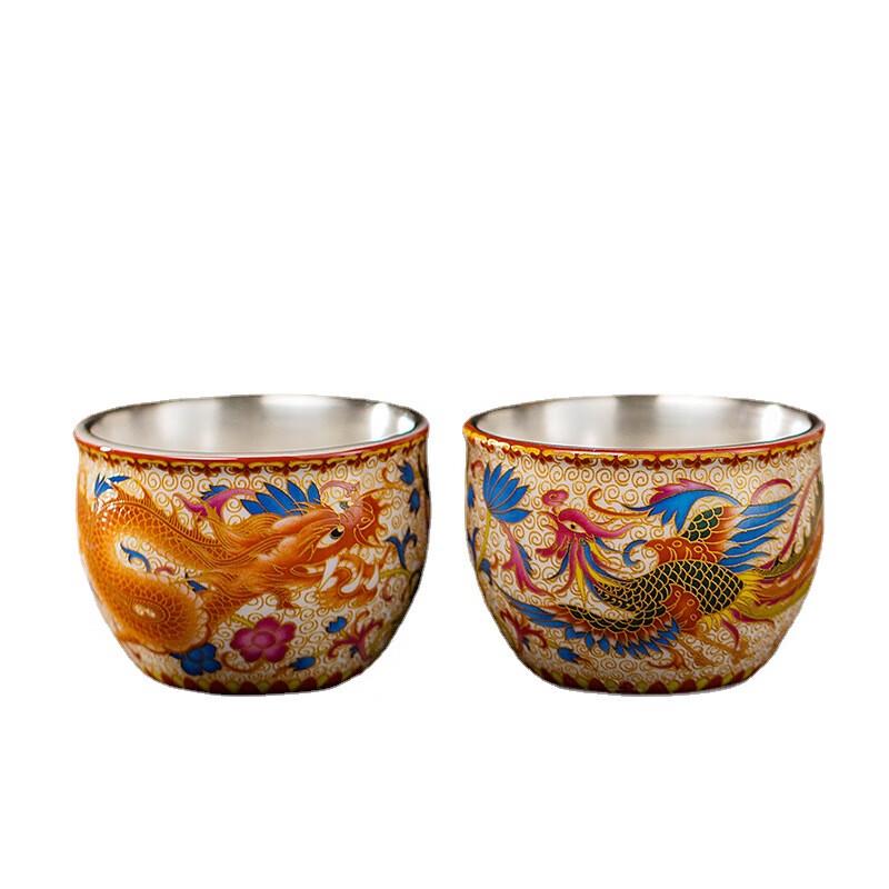 Chaxun Dragon & Phoenix Cloisonné Enamel Ceramic Teacup