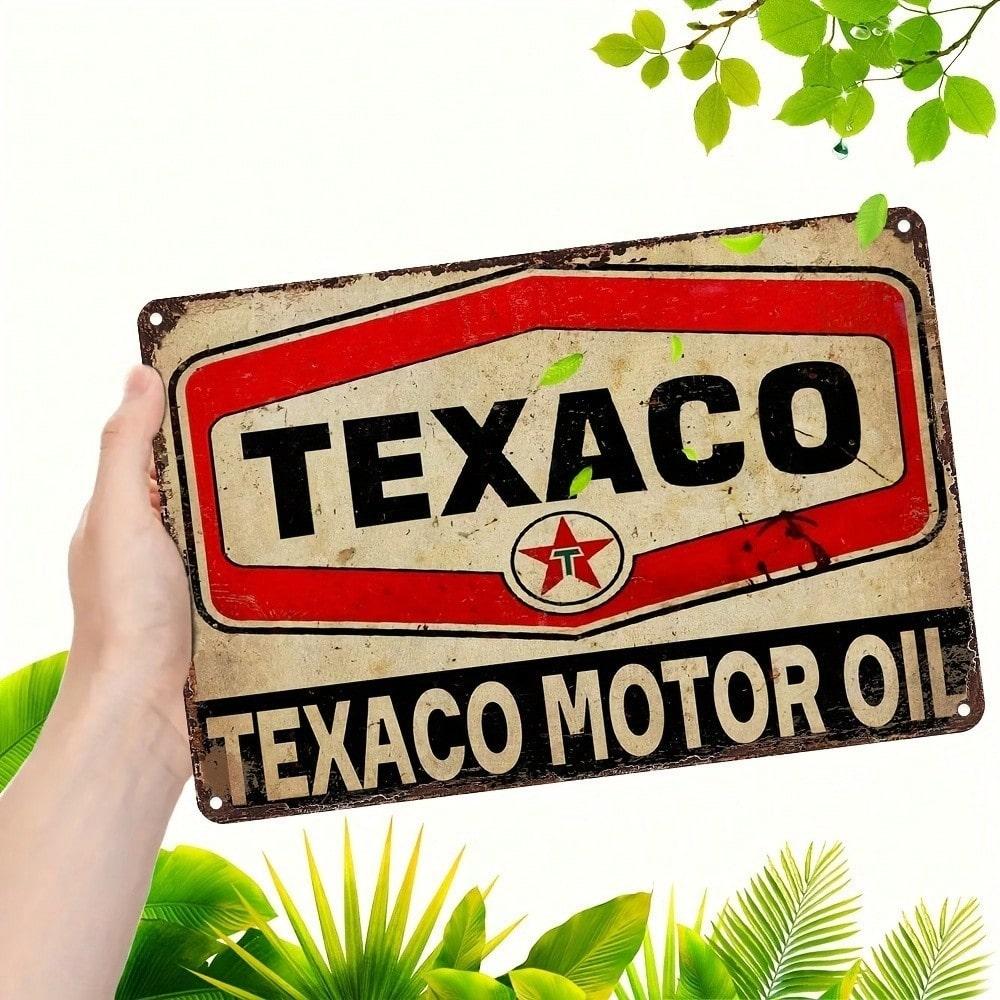 Vintage Texaco Motor Oil Metal Sign, Retro Automotive Wall Art, Garage Man Cave Decor Statement Piece for Car Enthusiasts