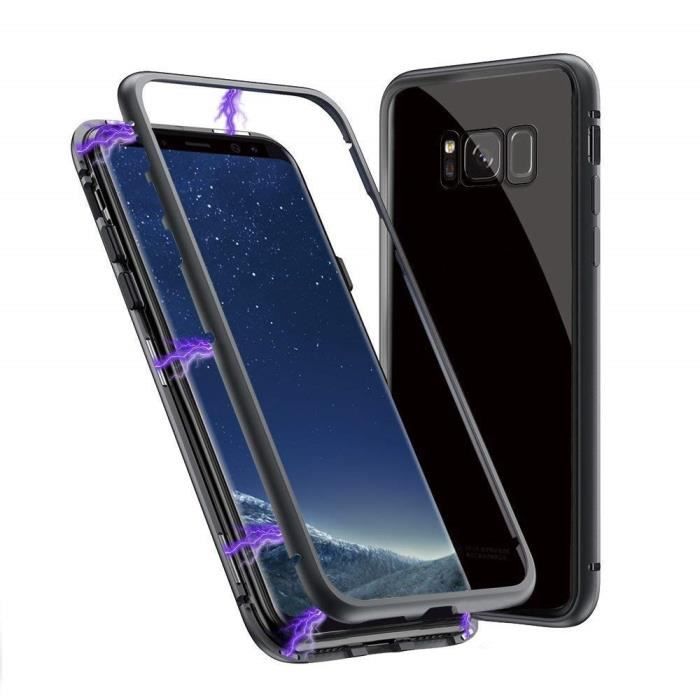 Coque de smartphone - PHONILLICO - Samsung Galaxy S8 - Magnétique - Protection complète - Métal et verre trempé
