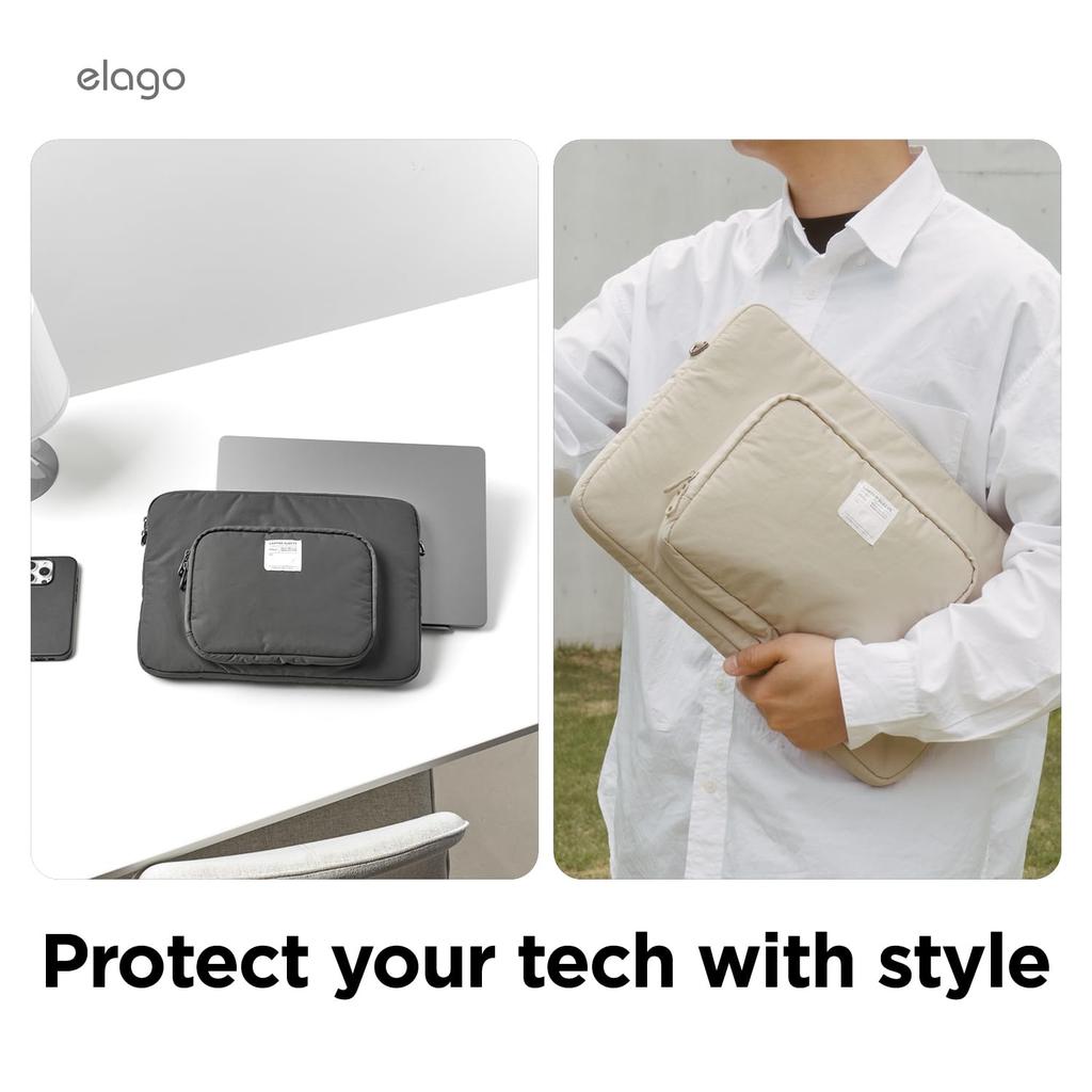 elago with Carrying Cable Shock and Scratch Lightweight Carrying Case with iPad MacBook and Various Pocket Sleeve Dark Gray Tablet/Laptop Pouch,