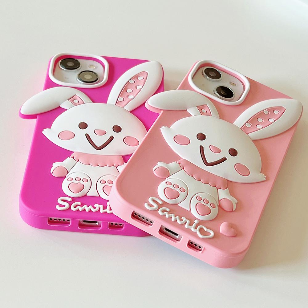 Cartoon Cute Rabbit Phone Case Compatible for iPhone 14 13 12 Pro Max 11 7 Plus Pink Stereoscopic Silicone Protective Cover