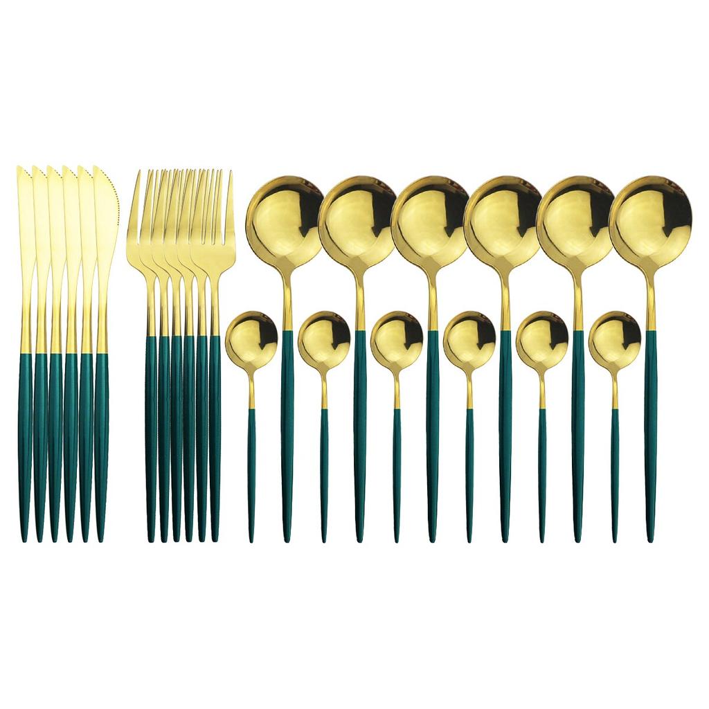 24Pcs Stainless Steel Dinnerware Cutlery Set Knives Forks Coffee Spoon Dinner Tableware Kitchen Utensils Flatware Set