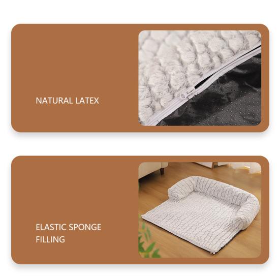 Dog Couch Bed Pet Calming Couch Plush Thermal Cat Bed with Anti-Slip Bottom Washable Removable Couch Protector Pet Bed for Sofa Bed Floor