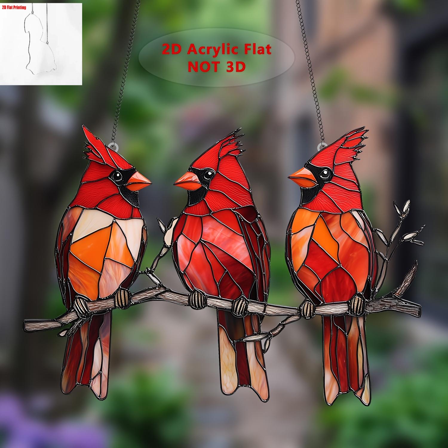 

A Colorful Glass Hanging Window Decoration With Three Cardinals 2D Acrylic Sign 7.9x5.5 Inchessun Catcher All Season Decoration