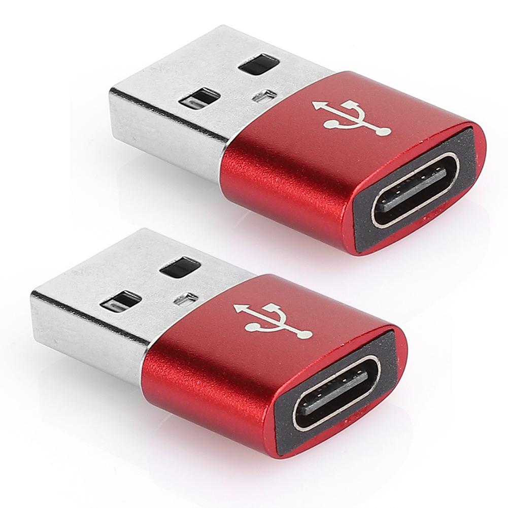 2PCS Aluminium Alloy TypeC to USB Adapter for Charging Synchronization Data Transmission(Red )