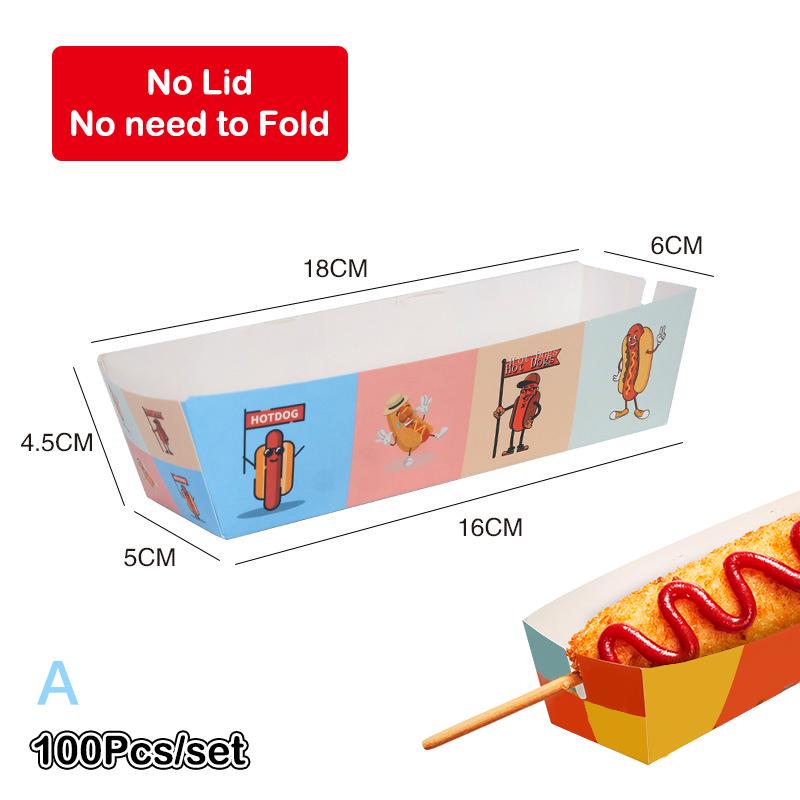 100 sztuk Pudełko do pakowania hot-dogów bez składania Papierowe Jednorazowe Naczynia Imprezowe Taca do serwowania jedzenia Dla Firm Cateringowych Pudełka Cateringowe