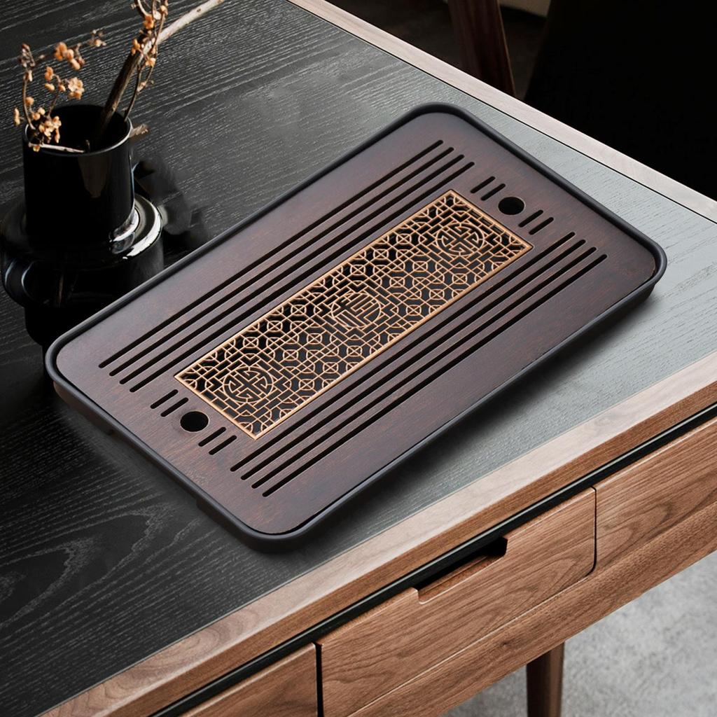 Bamboo Tea Tray Drainage Durable for Kungfu Set,Simple, Water Storage Table Home