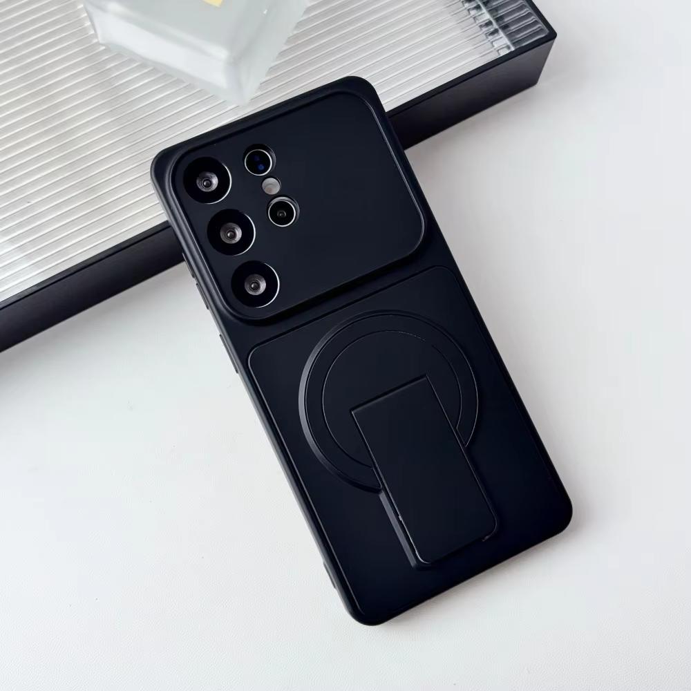Solid Color Matte Folding Holder Phone Case For Samsung S26 Ultra S25 Plus S24 S23 FE Note 20For Magsafe Wireless Charger Cover