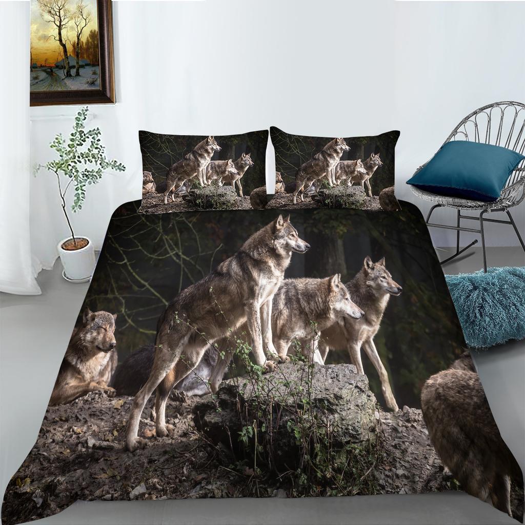 Wolf Series Independent Website Polyester Quilt Cover Pillowcase Two Or Three Piece Set Digital Printing
