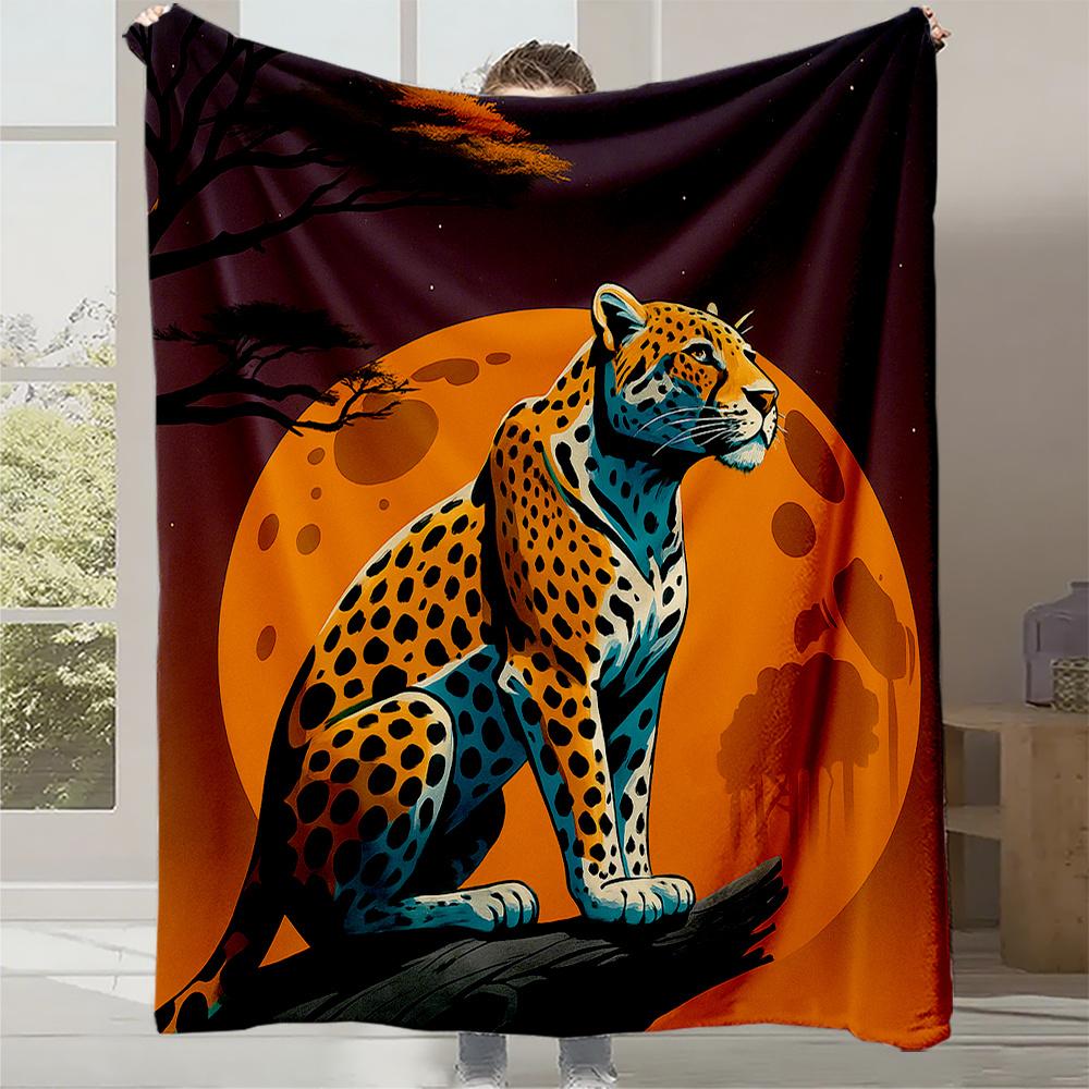 

1pc African Leopard Print Plush Fleece Blanket - Luxurious Black & Golden Cheetah Design with, Thick Warm Bedspread for s &, All 130x150cm
