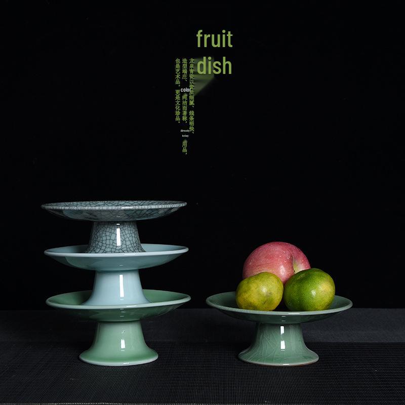 Celadon High-Footed Plate: Indoor Fruit, Dessert, Tea, Snack, Incense Burner, and Buddha Altar Offering Plate.