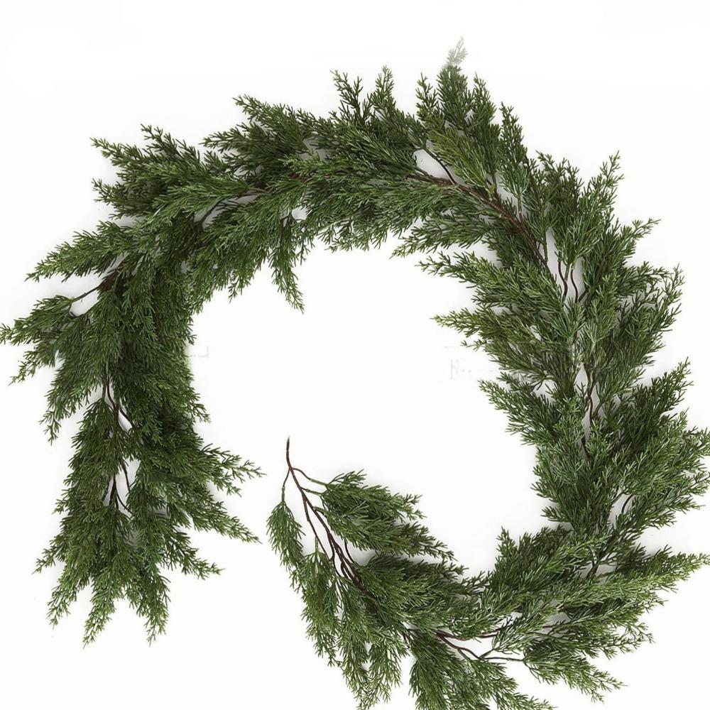 180cm/190cm Artificial Pine Wreath Fireplace Decoration Green Cypress Pine Garlands Wall Hanging Party Supplies
