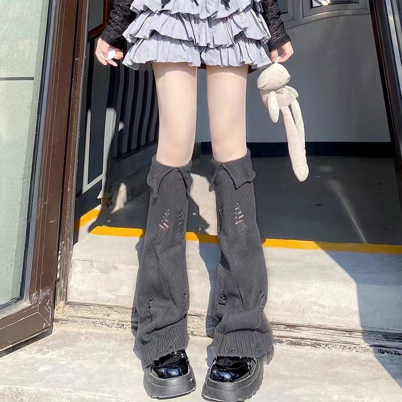 1Pair Cute Lolita Warmer Flared Socks Autumn Winter Calf Gaiter Stylish Leg Warmers Cartoon Solid Color Long Tube Leg Warmer