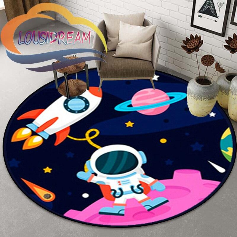 Space Universe  Vector Ufo and Many Planets In Galaxy Round Bedroom Floor Mat Computer Chair Area Decoration Carpets