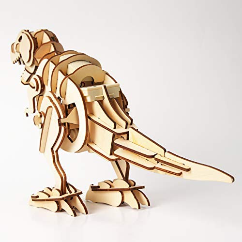 Tsukurundesu® Battery-Operated 3D Wooden Puzzle Dinosaur Series (D200 Tyrannosaurus (Large)) with Japanese Instructions