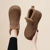 Women's Winter New Thick Sole Slip On Leather Ankle Snow Boots Thickened Plush Keep Warm Waterproof Loose Round Toe Cotton Shoes
