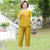 Damen Sommer Design Locker Große Größe Anzug Mittelalterliche und Ältere Bequeme Lässige Kurzarm Oberteil + Hose Zweiteiliges Set