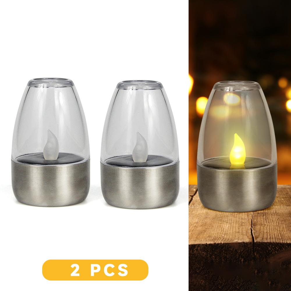 Solar Tea Lights Flameless Solar Garden Lamp Outdoor Waterproof Reusable LED Candles Lantern Garden Decoration Warm White