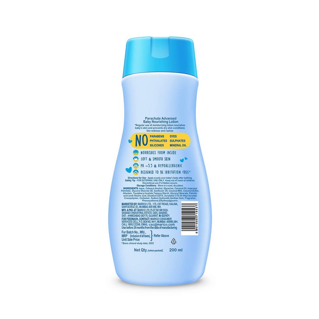 Parachute Baby Lotion For Newborns With Coconut Milk & Oil, 24H Moisture, Hypoallergenic, Safe For Sensitive Skin, 200Ml, Pack Of 1