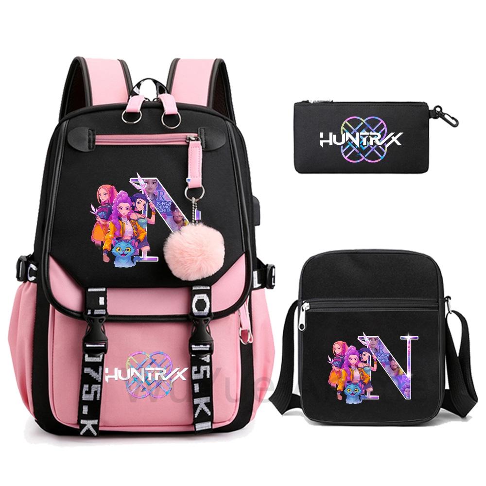 3 ks/sada Roztomilý kreslený batoh s potiskem 26 anglických písmen s taškou přes rameno pro dospívající studentku, studenta, školní taška, velkokapacitní cestovní taška, dárek pro dítě