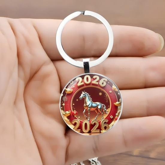 Year of Horse Keychain 2026 Zodiac Design Compact Good Luck Key Chain Pendant with Bells Metal Frame Holiday Decoration