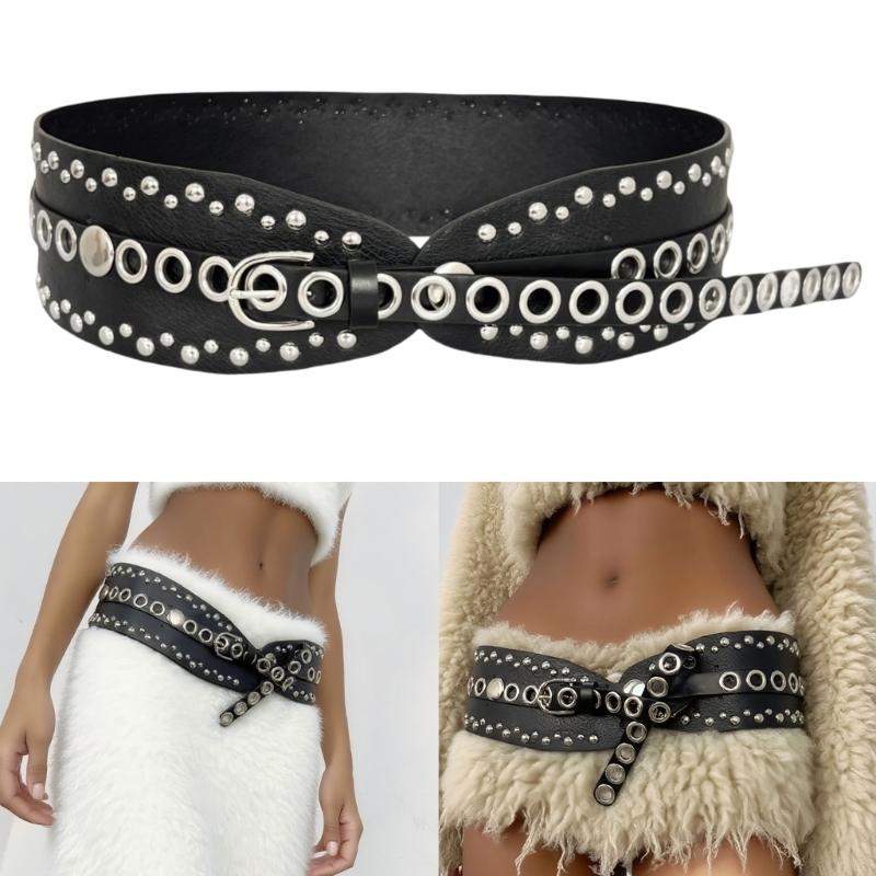 Gothic Style Wide Waist Belt With Studs And Distressed Texture For Women Men Perfect For High Waist Pants And Dresses