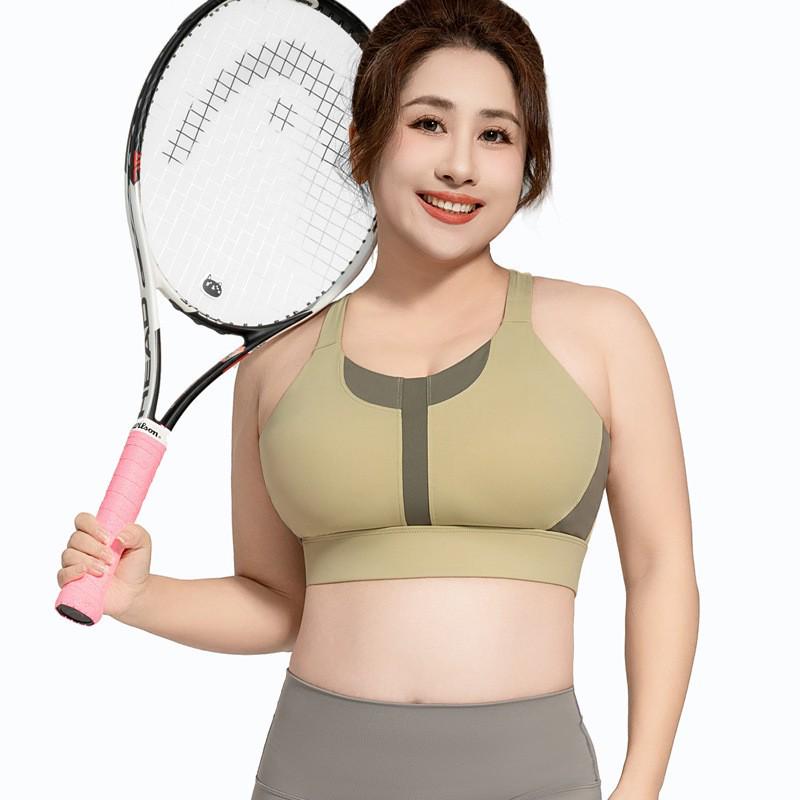 Plus Size Colorblock Racerback Sports Bra: Shockproof Yoga Vest with Beauty Back Design