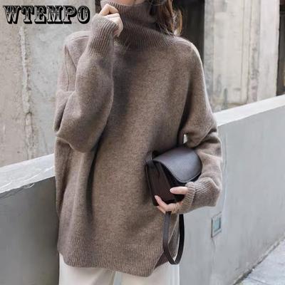 Sweter z golfem Luźny Casual Damski Gruby Ciepły Dzianinowy Pulower Jednolity Kolor Koszulka Bazowa Prosty Dojazd Jesień i Zima
