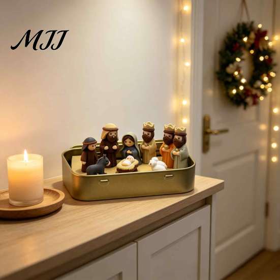 Nische Kreatives Weihnachtsgeschenk Mini-Weihnachtskrippe in einer Blechdose, 3D-gedruckte Taschengröße Heilige Familie Retro Metall-Aufbewahrungsbox Figuren,