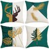 Green Gilded Geometric Linen Printed Pillowcase Home Sofa Office Bedroom Bedside Pillowcase