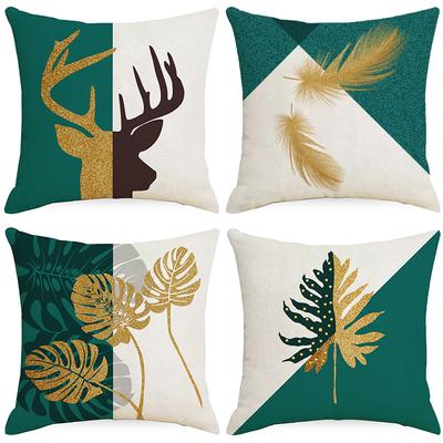 Green Gilded Geometric Linen Printed Pillowcase Home Sofa Office Bedroom Bedside Pillowcase