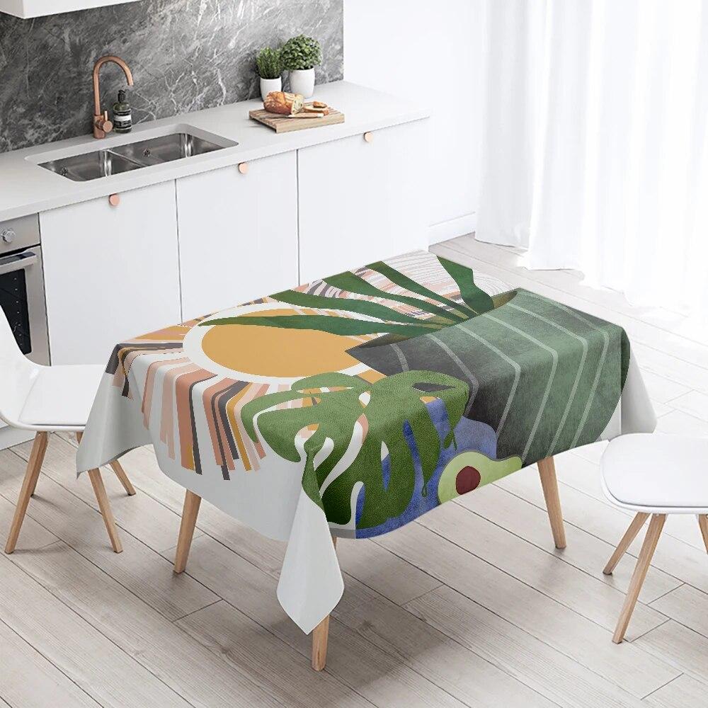 Abstract Minimalist Floral Face Lines Leaves Rectangle Tablecloth Boho  Wedding Decor Restaurant Table Kitchen