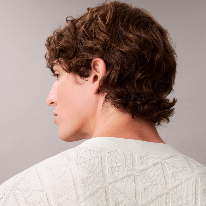 Calvin Klein Cotton Jacquard Textured Button V-Neck Loose Knit Sweater Men tops 4RE309G