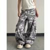 American Retro Camouflage Micro-pull Overalls Men's Spring and Autumn Vibe Straight-leg Pants Year Loose Jeans