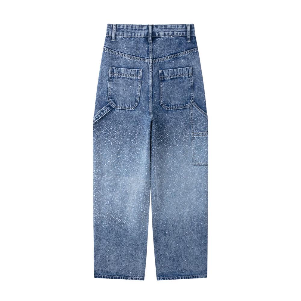 

2025 Spring/Summer Women s High-Waisted Hot-Drilled Straight-Leg Jeans Medium