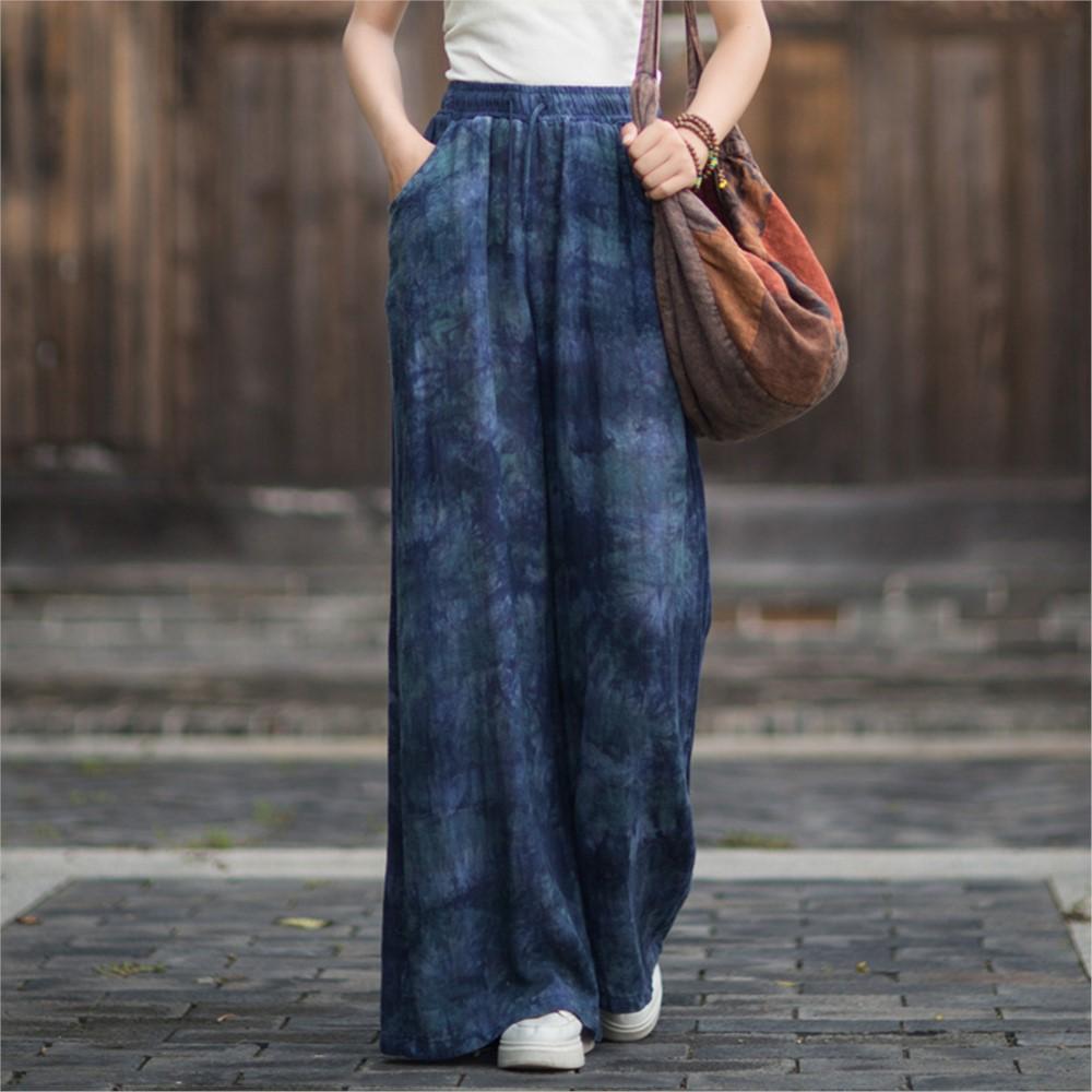 Johnature Pantaloni Larghi Vintage da Donna Vita Elastica Morbidi Autunnali 2025 Pantaloni Lunghi da Donna