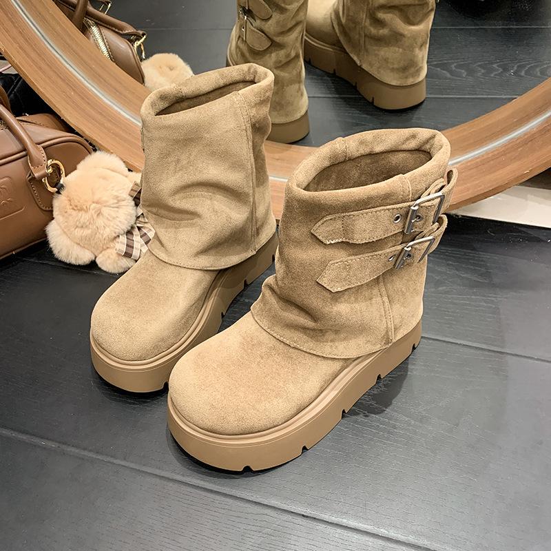 

Niche design sense soft leather thick sole heightening Martin boots women s versatile casual boots women s Korean retro ins tide autumn~ 40 хаки