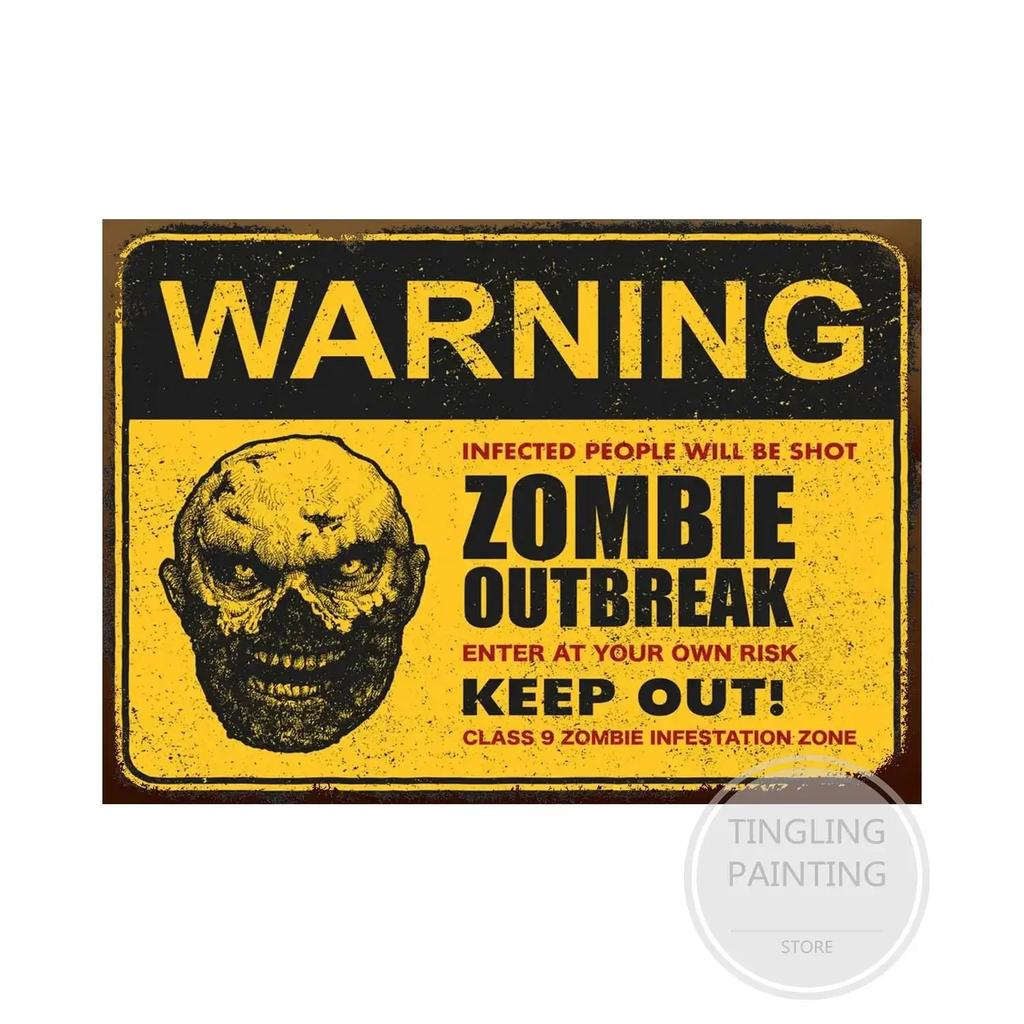 Warning Zombie Poster Danger Vintage Tin Signs Beware of Dog No Parking No Trespassing Metal Plate Garden Home Wall Decor