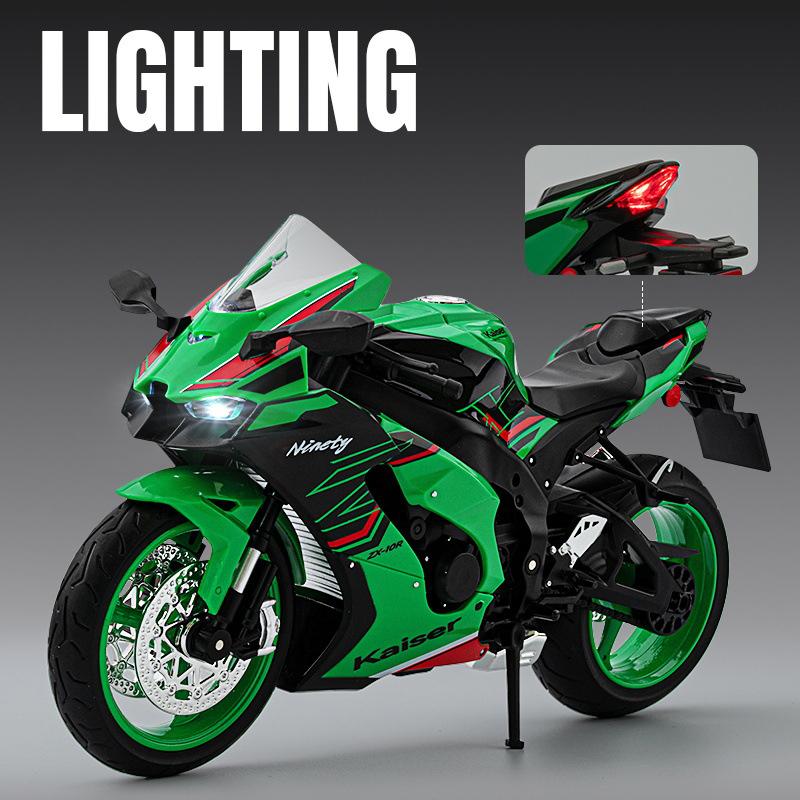 1/9 Kawasaki ZX10R Ninja Alloy Die Cast Motorcycle Model Toy Vehicle Collection Sound and Light Off Road Autocycle Toys Car