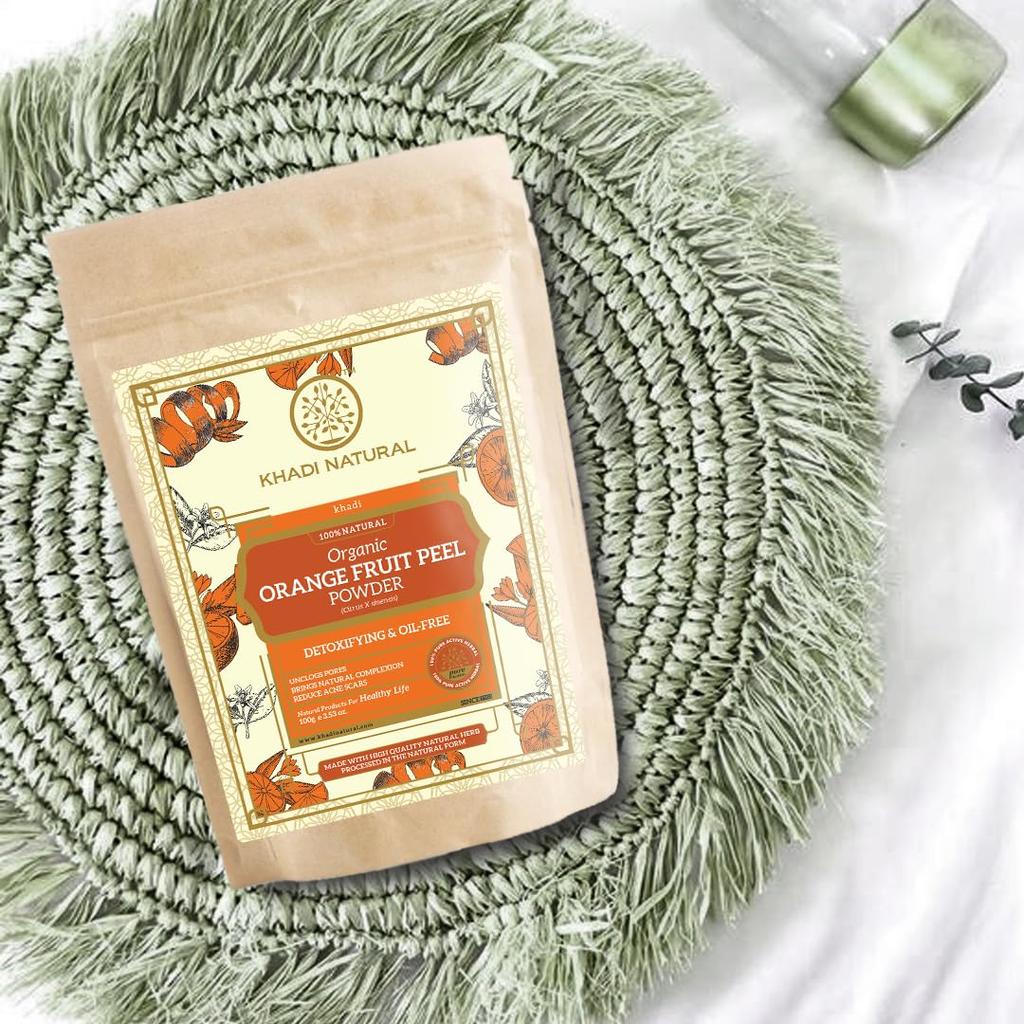 KHADI NATURAL Orange Fruit Peel Organic Powder 100 Gm | Brightening Exfoliating Face Mask for All Skin Types